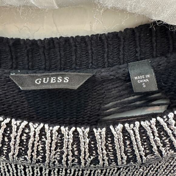 GUESS | Silver Metallic Distressed Sweater Grunge Knit Pullover | Size Small - Picture 5 of 7